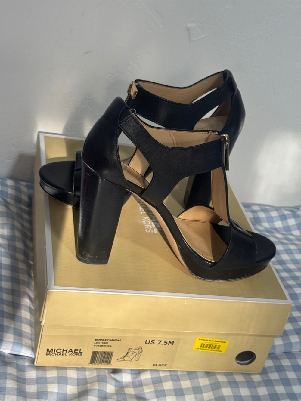 Michael Kors Black Leather Zip-Front Platform Heels - Picture 5 of 5